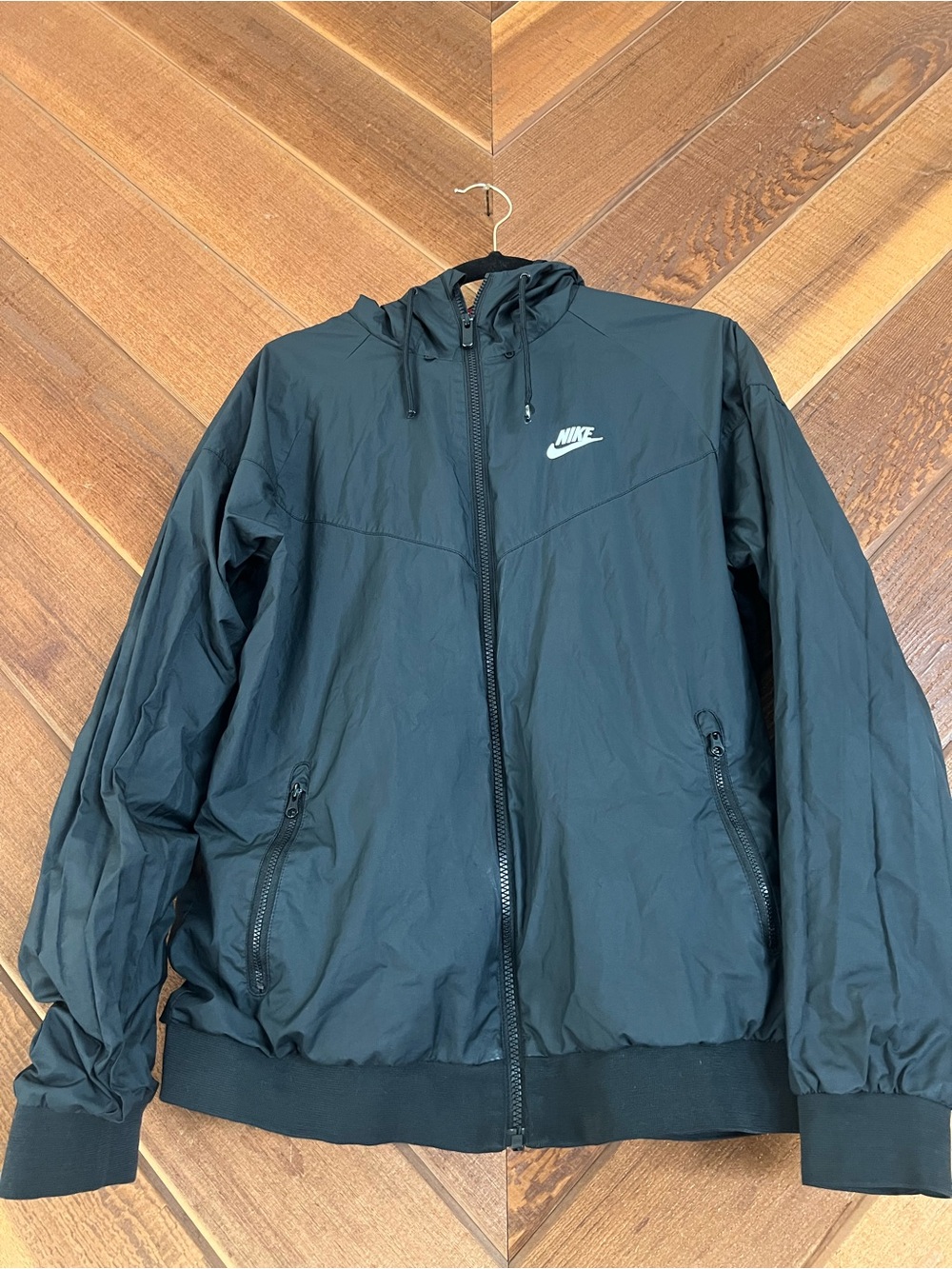 Nike Black Hooded Windbreaker Jacket with White Swoosh